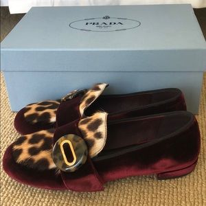 PRADA Velvet Round-Toe Leopard Loafer